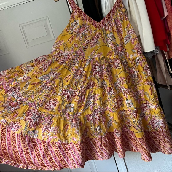 BE BINDAAS yellow red pink floral tiered sleeveless mini dress - Picture 3 of 7